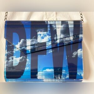 JIMMY CHOO Purse with sky blue picture and DFW imprinted on it